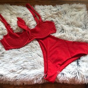 Red ribbed bikini